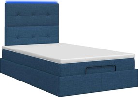 vidaXL Κρεβάτι Ottoman με Στρώμα και LED Μπλε 120 x 200 cm Ύφασμα