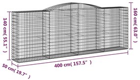 Συρματοκιβώτια Τοξωτά 7 τεμ. 400x50x140/160 εκ. Γαλβαν. Ατσάλι - Ασήμι