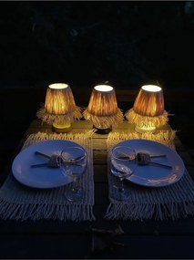 Ασύρματο επιτραπέζιο φωτιστικό από ψάθα και ραφία με λευκή φούντα Πολύχρωμο
