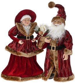 Χριστουγεννιάτικη Φιγούρα Ζευγάρι Mr&amp;Mrs Santa (Σετ 2Τμχ) 79153 65cm Bordeaux