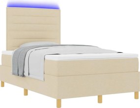 vidaXL LED Κρεβάτι με βάθρο με στρώμα Κρεμ 120 x 190 cm ύφασμα