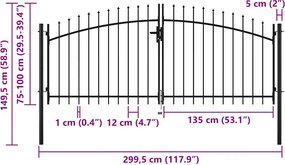 vidaXL Πύλες φράχτη WOERDEN 300 x 150 cm Ατσάλι Γκρι Κλειδώσιμο