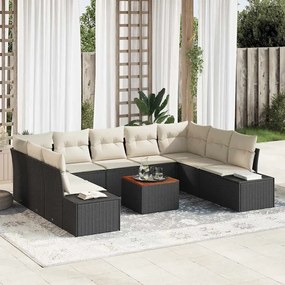 vidaXL Σετ Καναπέ Κήπου με μαξιλάρι 10 pcs Μαύρο Πολυ ράταν