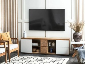 Τραπέζι Tv Berwyn 162, Ανοιχτό χρώμα ξύλου, Άσπρο, 160x52x40cm, 44 kg | Epipla1.gr
