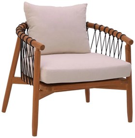 Καρέκλα - Πολυθρόνα Haribo φυσικό teak ξύλο-μαύρο σχοινί-λευκο μαξιλάρι 80x76x72εκ 80x76x72 εκ.