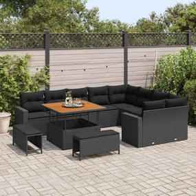 vidaXL Σετ Καναπέ Κήπου 12 pcs Μαύρο συνθετικό ρατάν