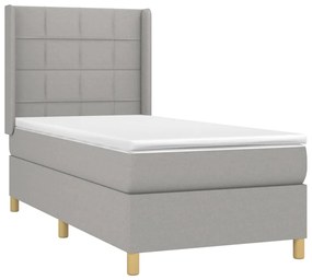 vidaXL Κρεβάτι Boxspring με Στρώμα &amp; LED Αν.Γκρι 90x190 εκ. Υφασμάτινο