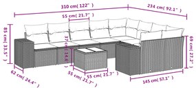 vidaXL Σετ Καναπέ Κήπου 10 τεμ. Μπεζ Συνθετικό Ρατάν με Μαξιλάρια