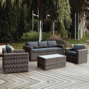 ARIZONA Set Σαλόνι Κήπου ALU: 3Θέσιος 2 Πολυθρόνες Τραπέζι Wicker Grey Brown- Μαξ.Ανθρακί Τραπεζάκι Καναπ.3θέσ 2 Πολυθ Ε6734,0
