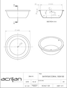 Acrilan Coral - Στρόγγυλη Μπανιέρα Φ150 cm - Maxxcoat, Χωρίς Υδρομασάζ, Λινάρι