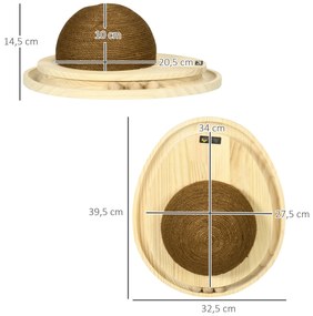 PawHut Διαδραστικό Παιχνίδι Γάτας, Επιφάνεια Ξυσίματος, Οβάλ Κανάλι Μπάλας, Ξύλο Πεύκου, 39,5 x 32,5 x 14,5 cm