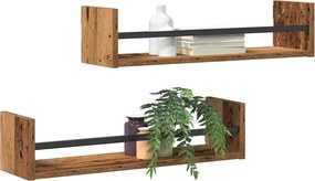 vidaXL Ράφι Τοίχου 2 τμχ. Παλιό ξύλο 60 x 16 x 14 cm