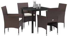 vidaXL Σέτ φαγητού για κήπο με μαξιλάρι 5 pcs Καφέ Πολυ ράταν