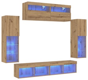 vidaXL Ντουλάπες Τοίχου Τηλεόρασης με LED Φώτα 2 τεμάχια Ξύλο Καλλιτέχνη 80x30x30 εκ