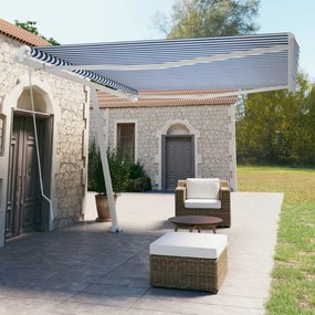 vidaXL Τέντα Συρόμενη Χειροκίνητη Ανεξάρτητη Μπλε/Λευκό 450x350εκ.