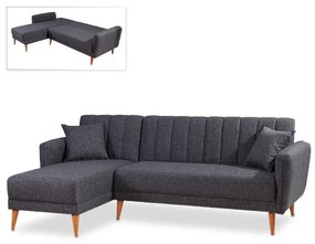 Γωνιακός καναπές - κρεβάτι Nathan Megapap αριστερή γωνία υφασμάτινος χρώμα ανθρακί 225x150x85εκ.
