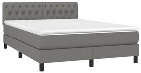 vidaXL Κρεβάτι Boxspring με Στρώμα &amp; LED Σκ.Γκρι 140x190 εκ Υφασμάτινο