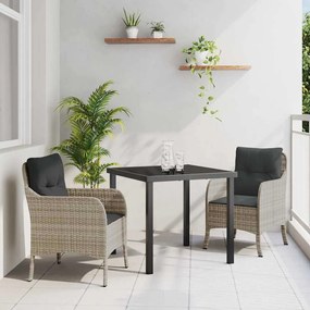 vidaXL Σέτ φαγητού για κήπο με μαξιλάρι 3 pcs Ανοιχτό γκρι Πολυ ράταν