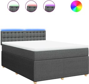 vidaXL Κρεβάτι Boxspring με Στρώμα Σκούρο Γκρι 140x190 εκ. Υφασμάτινο
