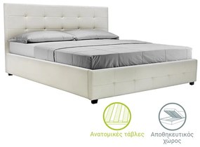 Double bed Roi PU with storage space in white matte 160x200 172x218x109 εκ.