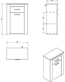 Έπιπλο Χολ Kent 1K1F Λευκός Δρύς - Γκρί Δρύς 68,5x36,5x98 εκ. 68.5x36.5x98 εκ.