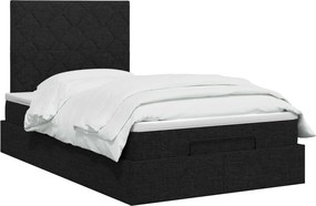 vidaXL Κρεβάτι Ottoman με Στρώμα και LED Μαύρο 120 x 200 cm Ύφασμα