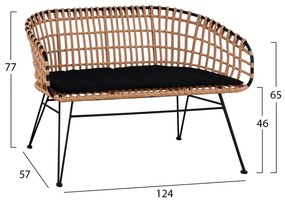 ΠΑΓΚΑΚΙ ΜΕΤΑΛΛΙΚΟ ALLEGRA  ΜΕ WICKER ΜΑΥΡΟ-ΜΠΕΖ 124x57x77Υ εκ.