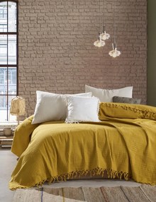 DIMcol ΚΟΥΒΕΡΤΑ ΠΙΚΕ ΕΝΗΛ Cotton 100% 220Χ240 Dobby Mustard