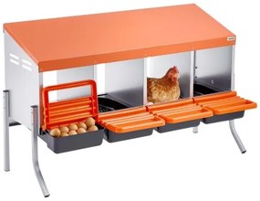 VEVOR Chicken Nesting Boxes, 4 Compartments, with Support Legs, Easy Egg Collection, Galvanized Steel and High-Strength Plastic, Roll Away Nesting Boxes for Chickens and Hens Laying Eggs, Orange