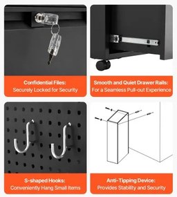 VEVOR 2 Drawers Lateral Metal File Cabinet with Lock and Hanging Rod Black