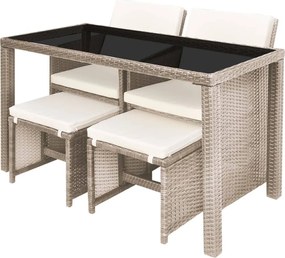 vidaXL Σετ Τραπεζαρίας Εξ. Χώρου 5 τεμ. Μπεζ Συνθ. Ρατάν με Μαξιλάρια