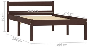 vidaXL Πλαίσιο Κρεβατιού Σκούρο Καφέ 100 x 200 εκ. Μασίφ Ξύλο Πεύκου