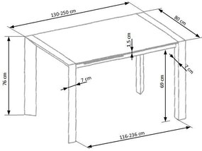 Τραπέζι Houston 124, Γυαλιστερό λευκό, 76x80x130cm, Επιμήκυνση, Ινοσανίδες μέσης πυκνότητας, Μέταλλο