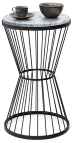 Βοηθητικό τραπεζάκι Hoffman Megapap μεταλλικό - Mdf χρώμα μαύρο - λευκό εφέ μαρμάρου 35x35x58εκ.