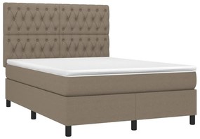 vidaXL Κρεβάτι Boxspring με Στρώμα &amp; LED Taupe 140x190 εκ. Υφασμάτινο