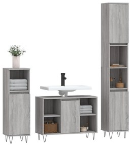 vidaXL Σετ Επίπλων Μπάνιου 3 Τεμαχίων Γκρι Sonoma Επεξεργασμένο Ξύλο