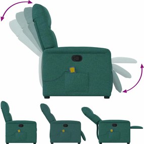 vidaXL Πολυθρόνα Μασάζ Ανακλινόμενη Σκούρο Πράσινο Υφασμάτινη