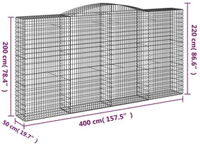 vidaXL Συρματοκιβώτια Τοξωτά 6 τεμ. 400x50x200/220 εκ. Γαλβαν. Ατσάλι