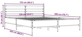 Πλαίσιο Κρεβατιού Sonoma Δρυς 150x200 εκ. Επεξ. Ξύλο &amp; Μέταλλο - Καφέ