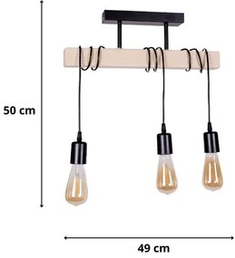 Φωτιστικό οροφής Radovan Megapap E27 ξύλινο τρίφωτο χρώμα φυσικό - μαύρο 49x5x50εκ.