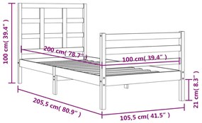 Πλαίσιο Κρεβατιού με Κεφαλάρι Λευκό 100x200 εκ. Μασίφ Ξύλο - Λευκό