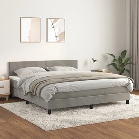 Κρεβάτι Boxspring με Στρώμα Ανοιχτό Γκρι 180x200 εκ. Βελούδινο - Γκρι