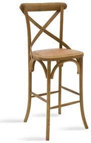 Σκαμπό μπαρ Reid ξύλο ανοιχτό καρυδί-έδρα καφέ rattan 45x52x116 εκ.