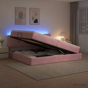 vidaXL LED Κρεβάτι αποθήκευσης με στρώμα Ροζ 200 x 200 cm Βελούδο