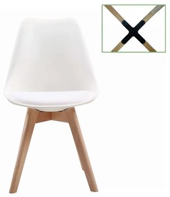 MARTIN Καρέκλα Metal Cross Ξύλο, PP Άσπρο, Μονταρισμένη Ταπετσαρία  49x56x82cm [-Φυσικό/Άσπρο-] [-Ξύλο/PP - PC - ABS-] ΕΜ136,10