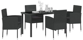 vidaXL Σέτ φαγητού για κήπο με μαξιλάρι 5 pcs Μαύρο Πολυ ράταν