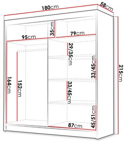 Ντουλάπα Atlanta 193, Άσπρο, 215x180x58cm, 139 kg, Πόρτες ντουλάπας: Ολίσθηση | Epipla1.gr