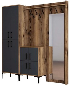 Έπιπλο Εισόδου Berlin 845HCT4213 180x35x200cm Walnut-Anthracite Μοριοσανίδα, Μέταλλο