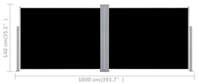 Σκίαστρο Πλαϊνό Συρόμενο Μαύρο 140 x 1000 εκ. - Μαύρο