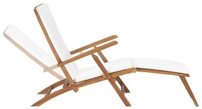 vidaXL Ξαπλώστρα Λευκό Κρεμ από Μασίφ Ξύλο Teak με Μαξιλάρι